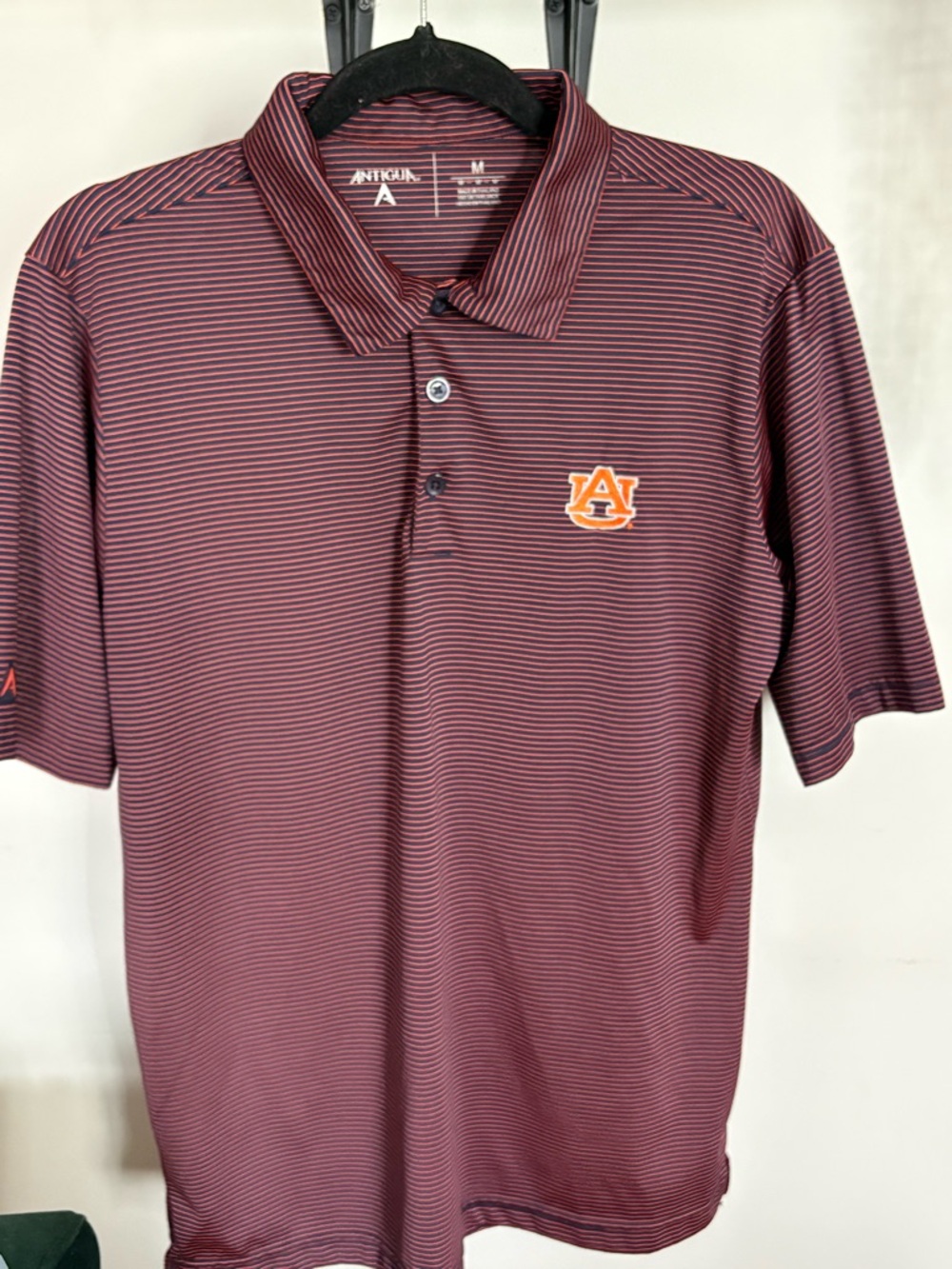 Antigua Men's Maroon and Navy Striped Auburn Polo